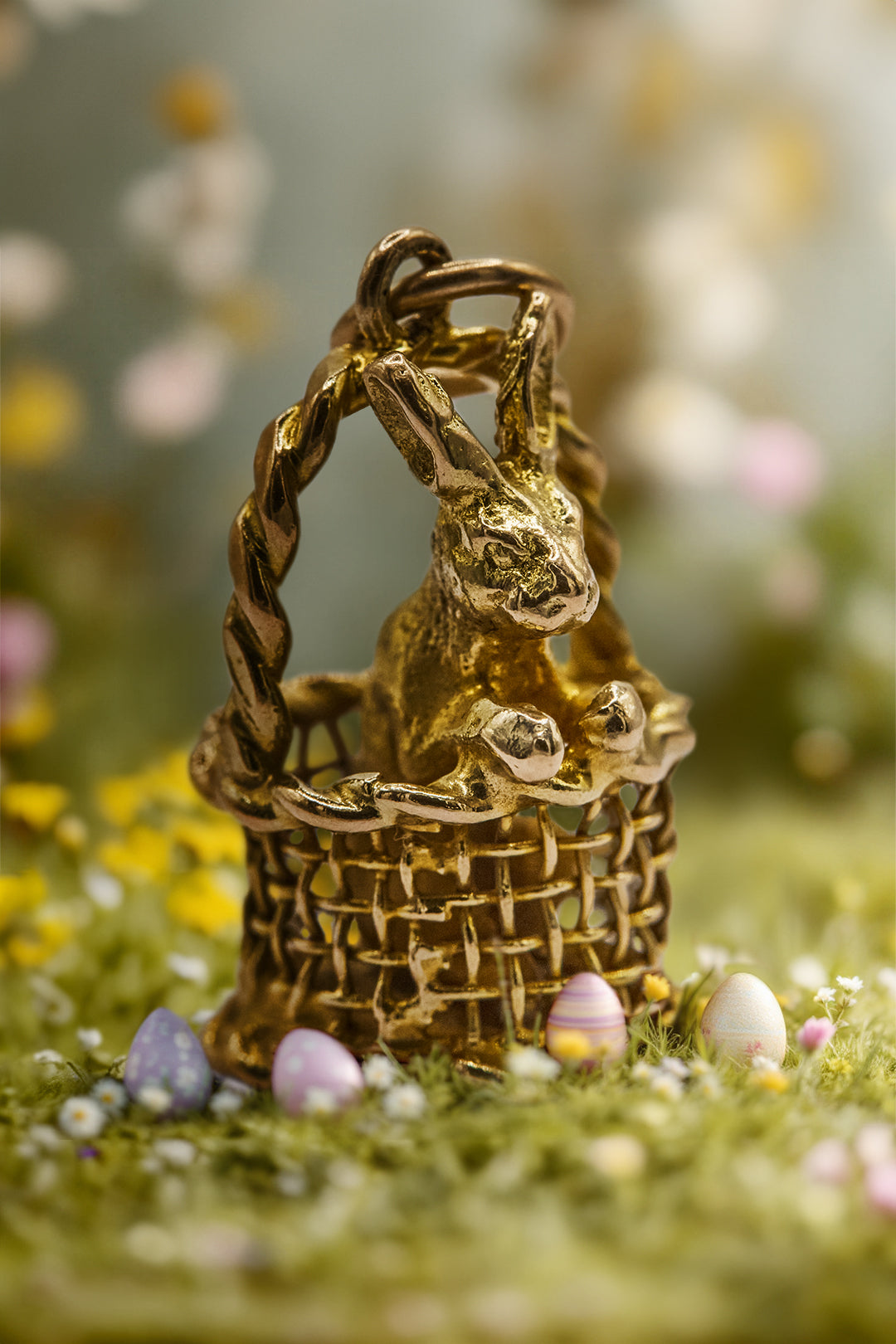The Curious Golden Bunny in a Basket Charm (9ct 375 Gold 1958)