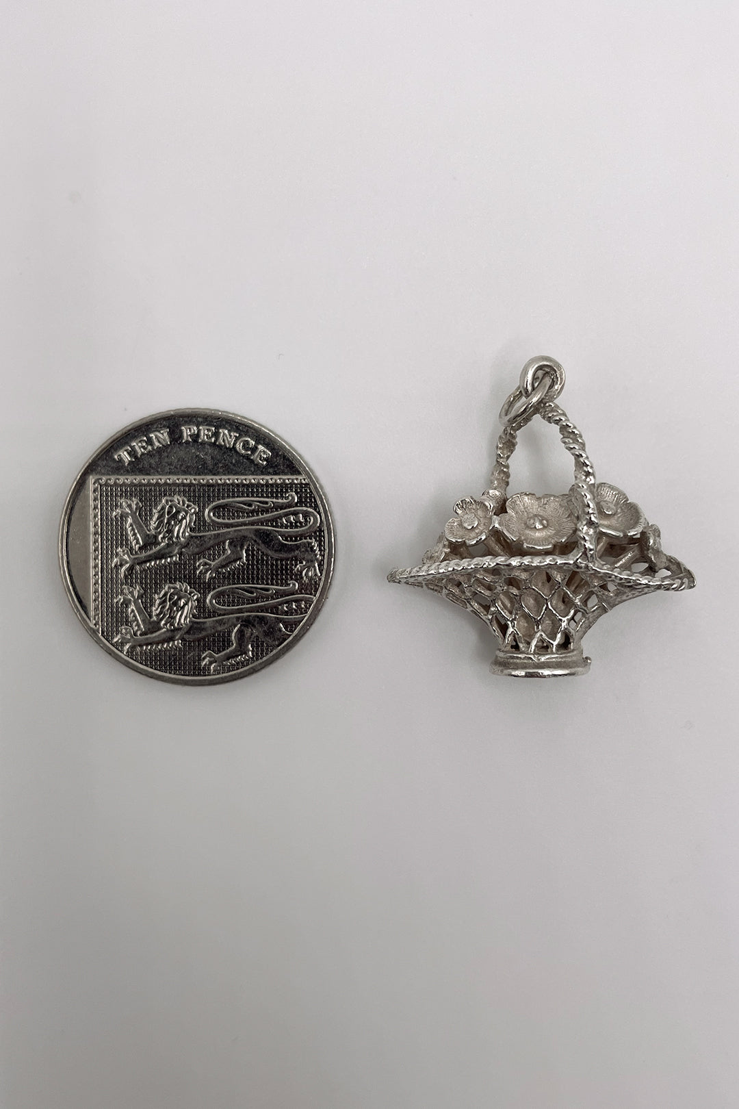 The Bold and Beautiful Bouquet of Flowers in a Basket Charm (925 Sterling Silver made circa 1950 - 1970)