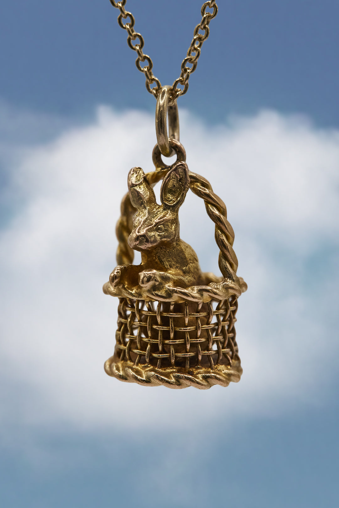 The Curious Golden Bunny in a Basket Charm (9ct 375 Gold 1958)