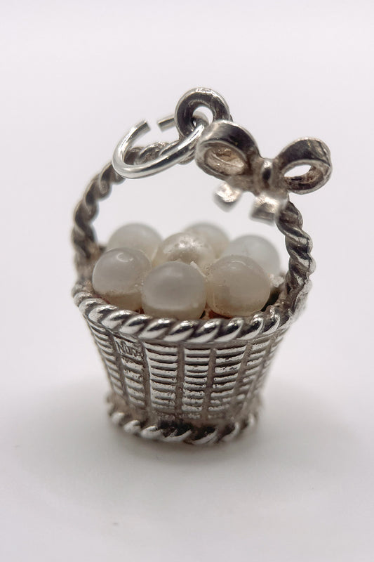 The Dainty Basket of Pearls Vintage Charm (925 Sterling Silver made c 1950s - 1970s)