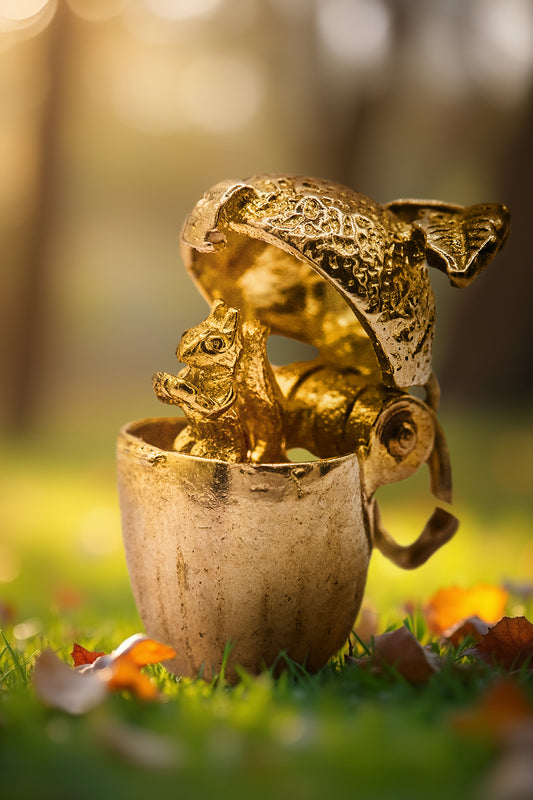 The Mischievous Golden Squirrel in an Acorn Opening Charm (9ct 375 Gold 1967)