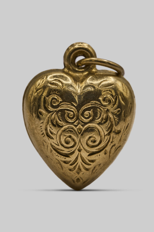 9ct 375 Gold Engraved Heart Charm (375 9ct gold, made in 1965)