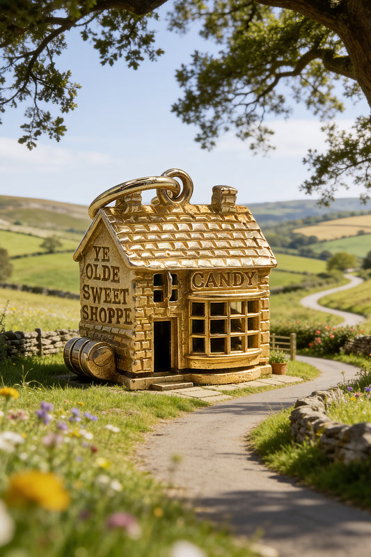 The Village British Sweet Shop Opening Charm  (375 9ct gold, made in the 1960s)