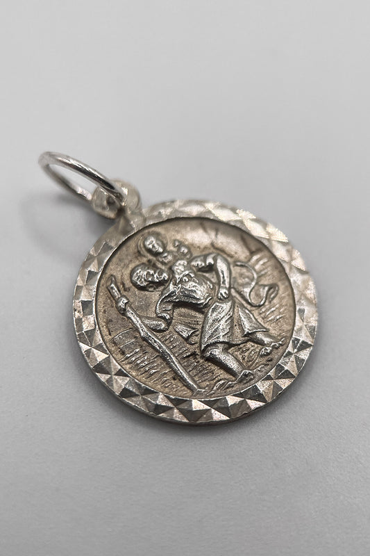 The Good Luck Token of Safe Travels St Christopher Vintage Charm (925 Sterling Silver made c 1950s - 1970s)