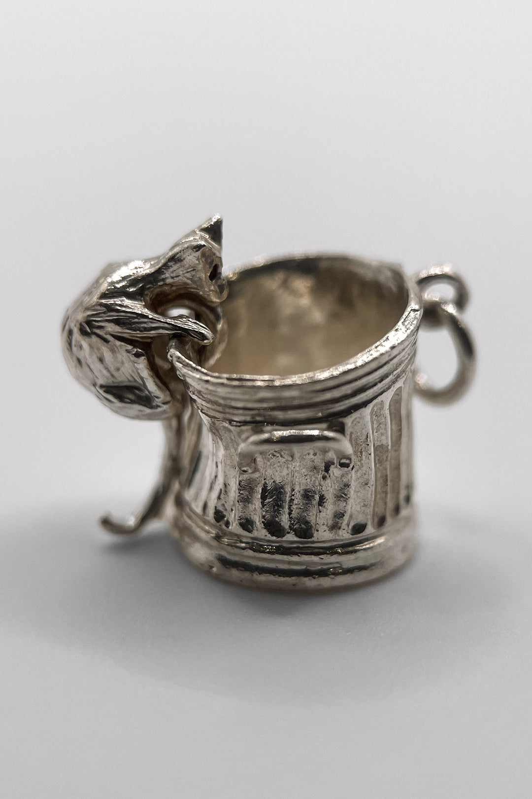 The Hungry Cat in a Trashcan Articulated Vintage Charm (925 Sterling Silver made c 1950s - 1970s)
