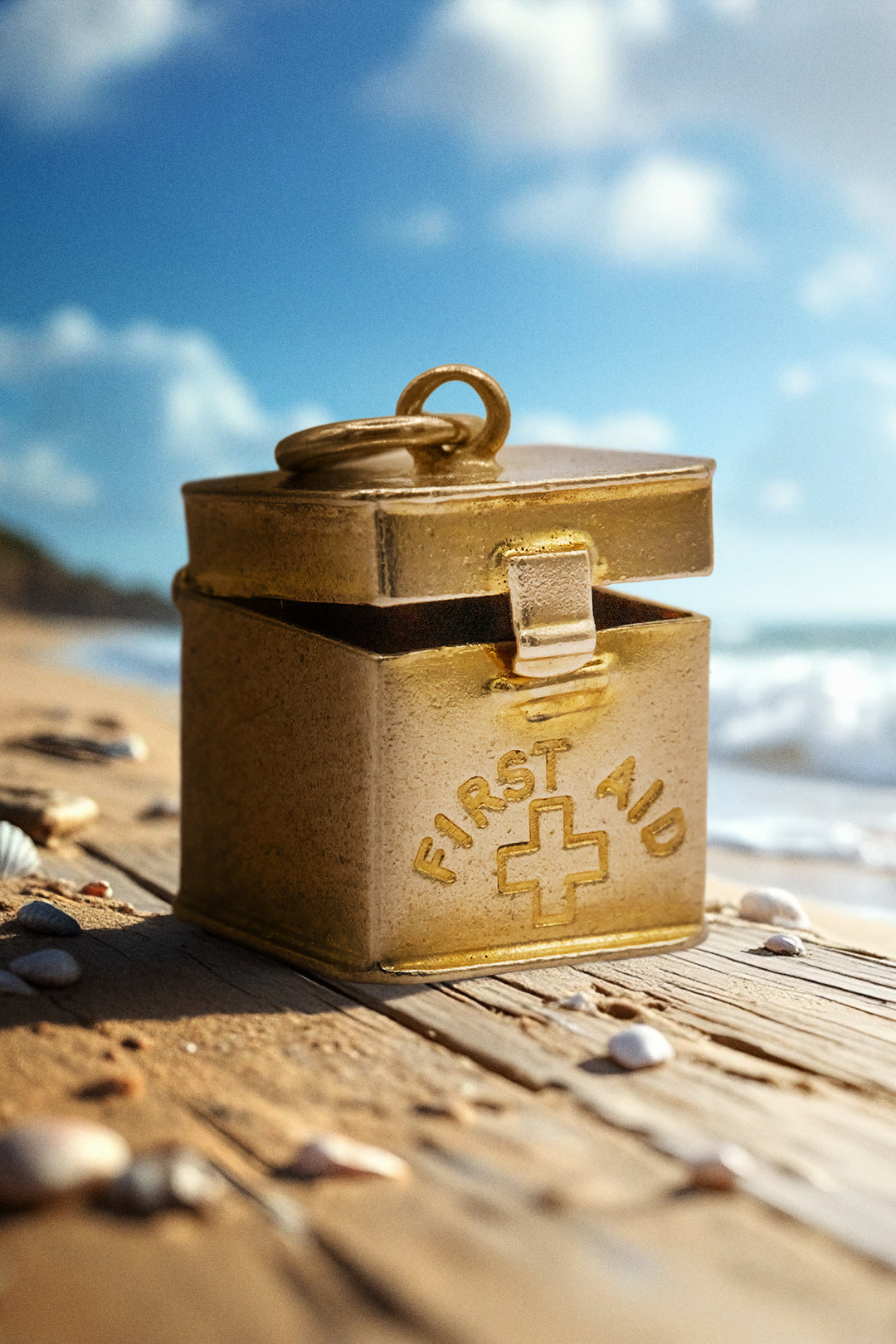The Golden Life Saving First Aid Box Charm (9ct 375 Gold 1950's)