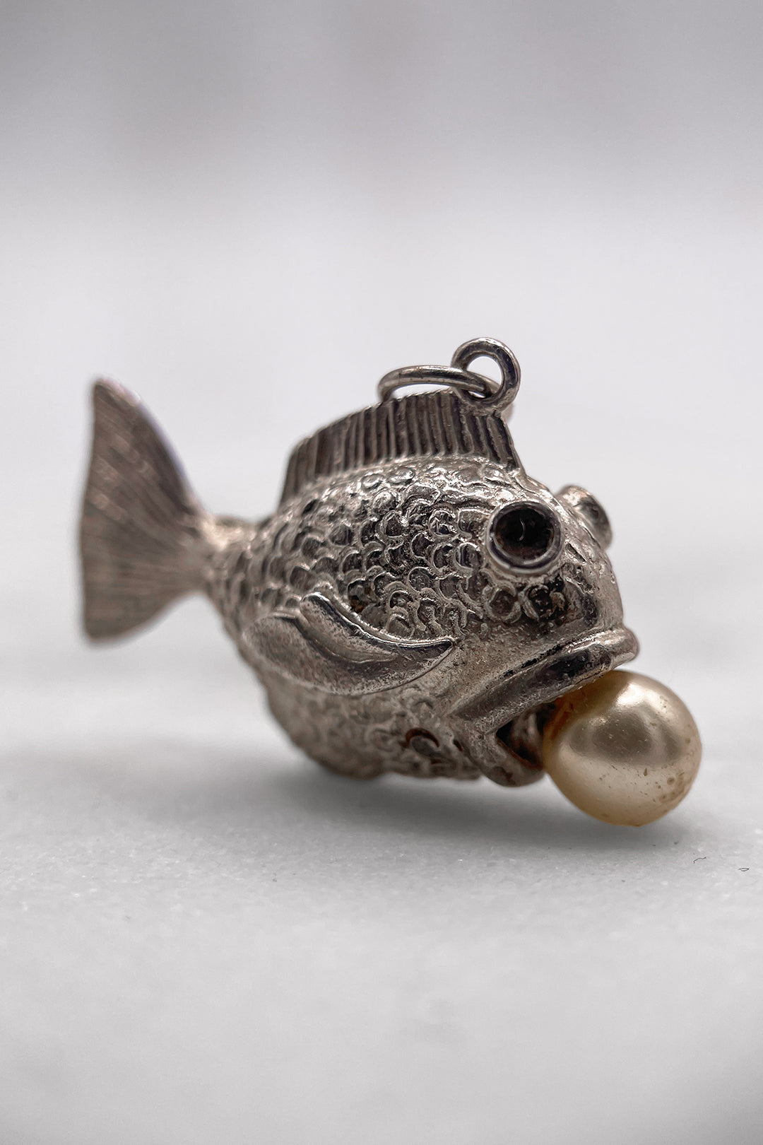 The Fish of the Sacred Pearl Vintage Charm (925 Sterling Silver, made circa 1950 - 1970)