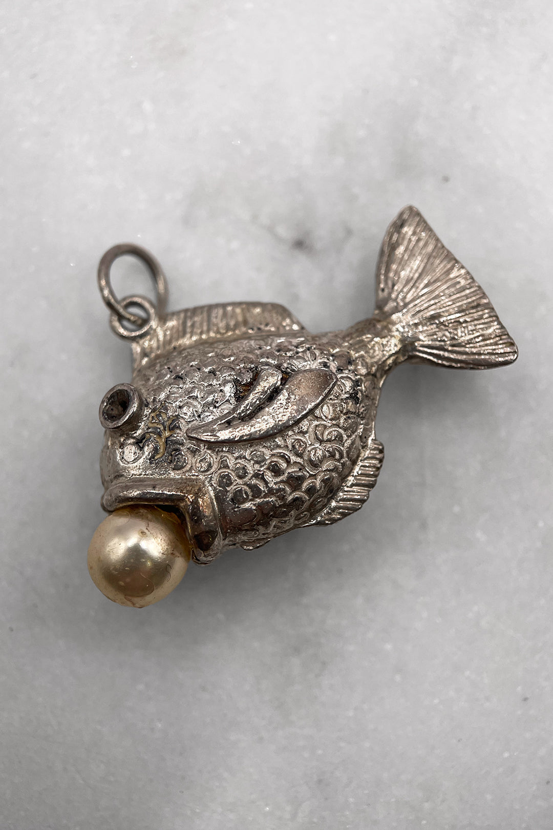The Fish of the Sacred Pearl Vintage Charm (925 Sterling Silver, made circa 1950 - 1970)