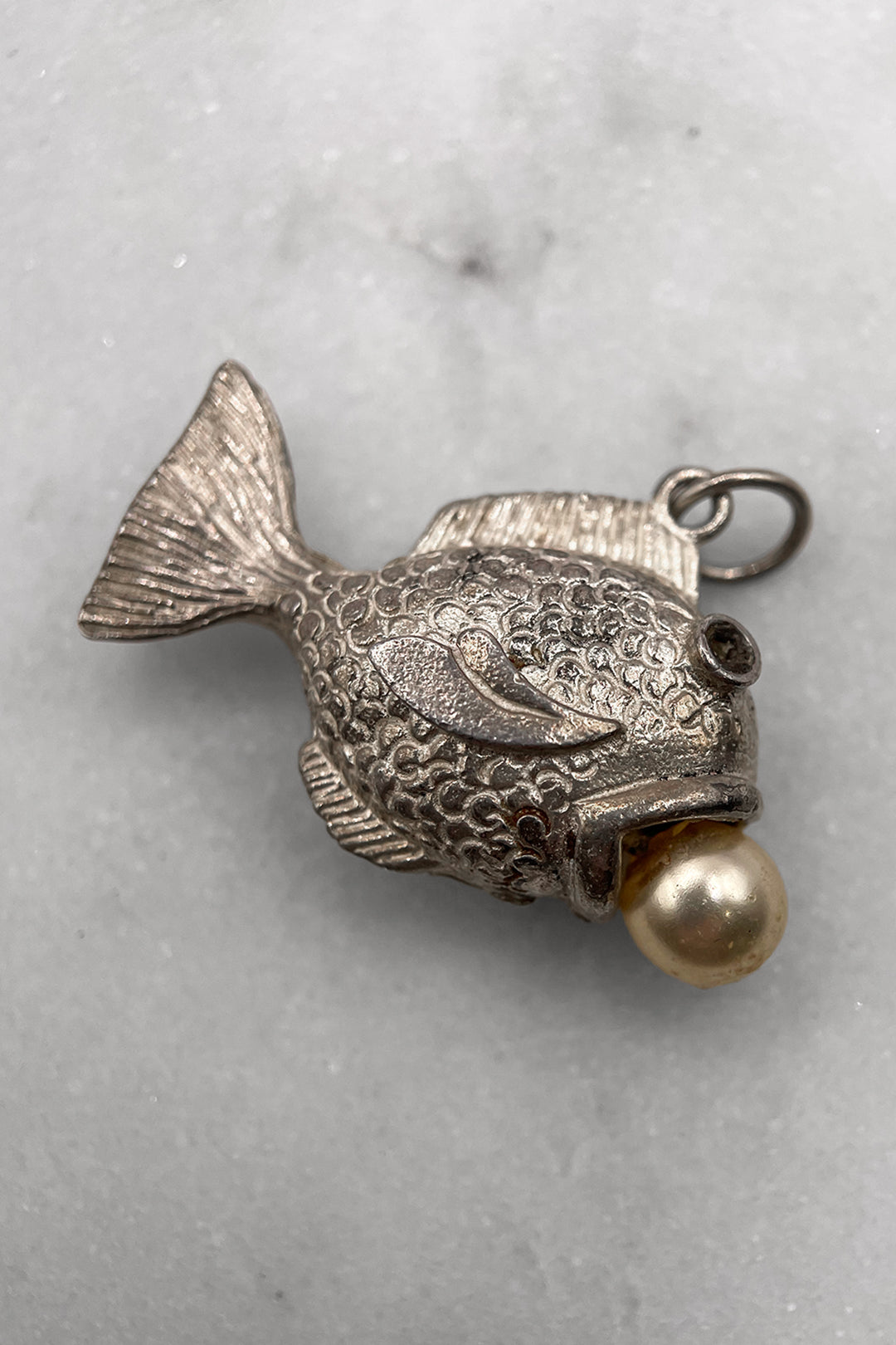 The Fish of the Sacred Pearl Vintage Charm (925 Sterling Silver, made circa 1950 - 1970)