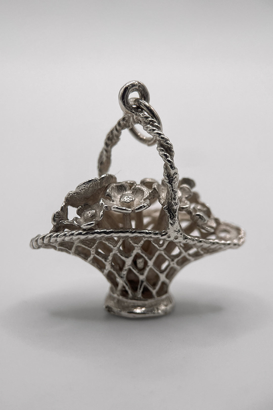 The Bold and Beautiful Bouquet of Flowers in a Basket Charm (925 Sterling Silver made circa 1950 - 1970)