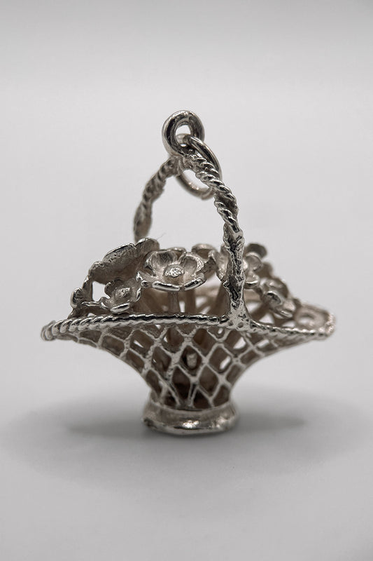 The Bold and Beautiful Bouquet of Flowers in a Basket Charm (925 Sterling Silver made circa 1950 - 1970)