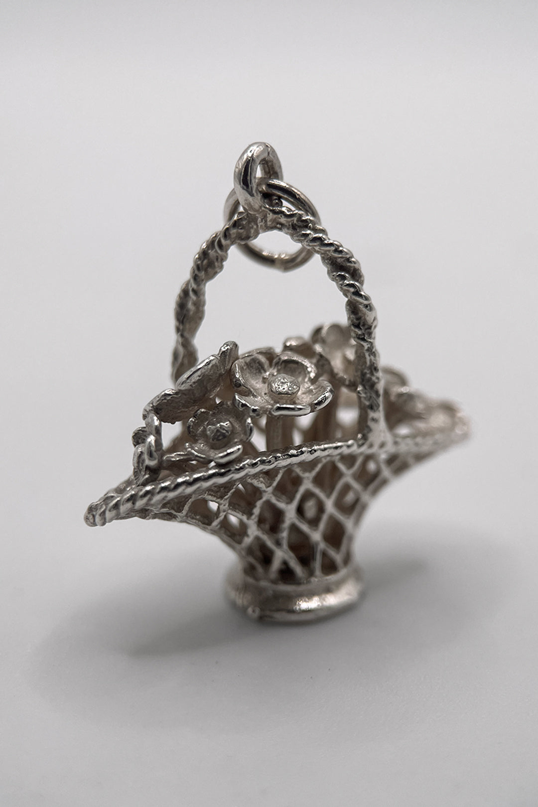 The Bold and Beautiful Bouquet of Flowers in a Basket Charm (925 Sterling Silver made circa 1950 - 1970)