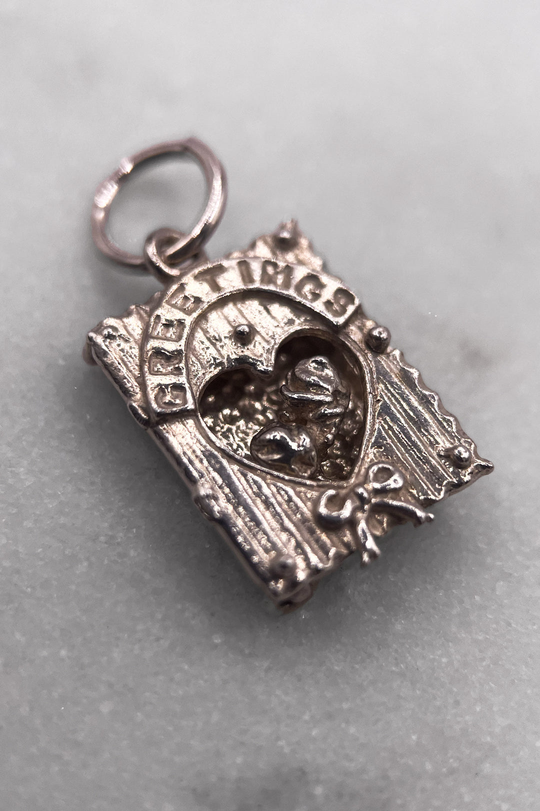 The Opening Greetings Card of Adoration Vintage Charm (925 Sterling Silver, made circa 1950 - 1970)