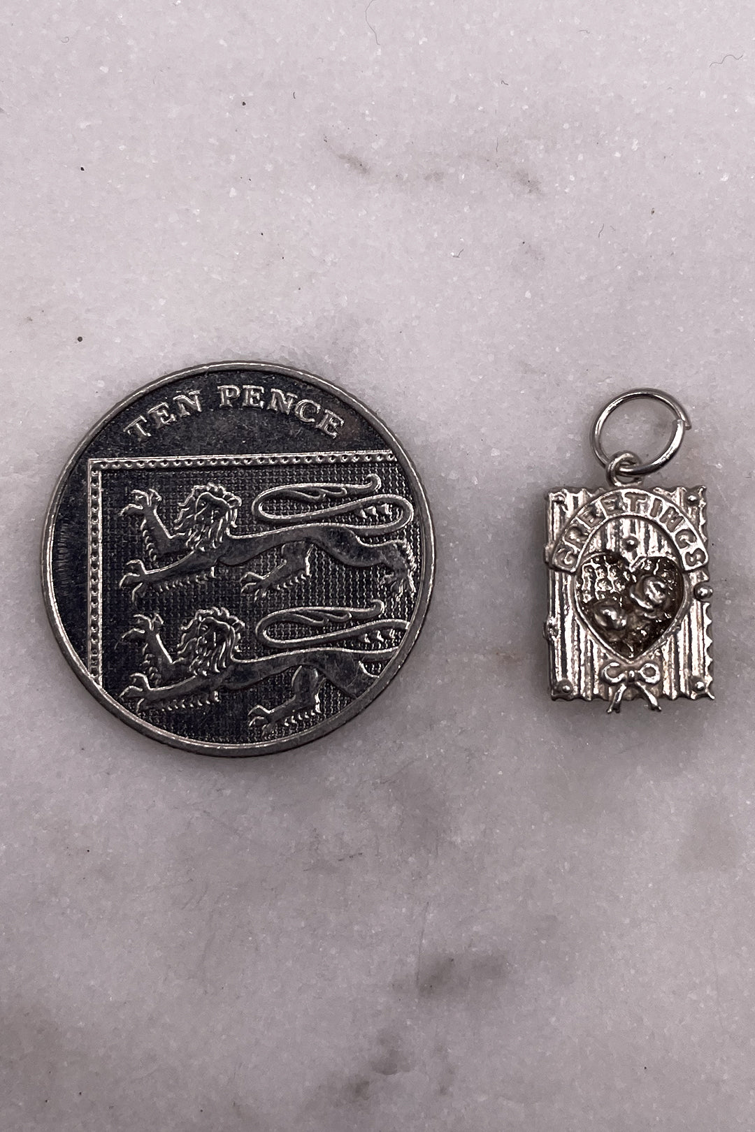 The Opening Greetings Card of Adoration Vintage Charm (925 Sterling Silver, made circa 1950 - 1970)