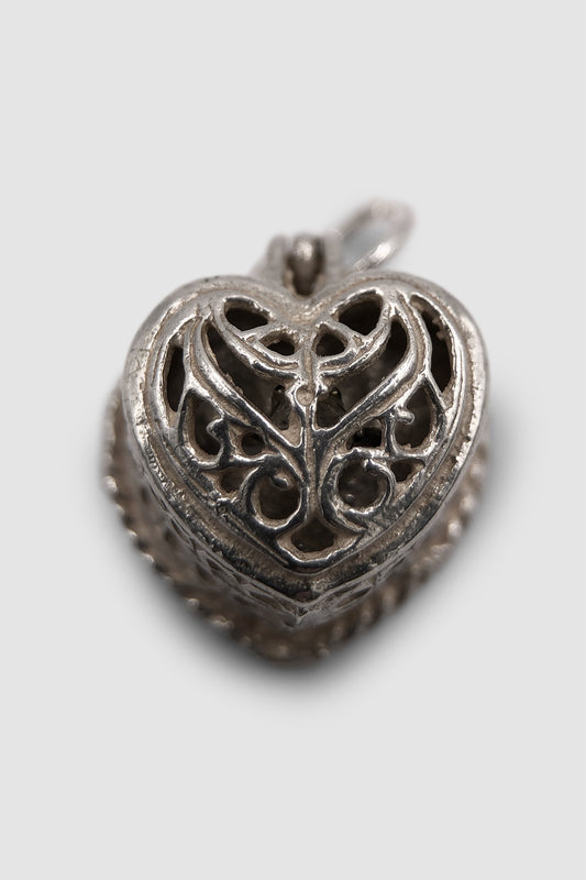 The Opening Engraved Heart Jewellery Box Vintage Charm (925 Sterling Silver)