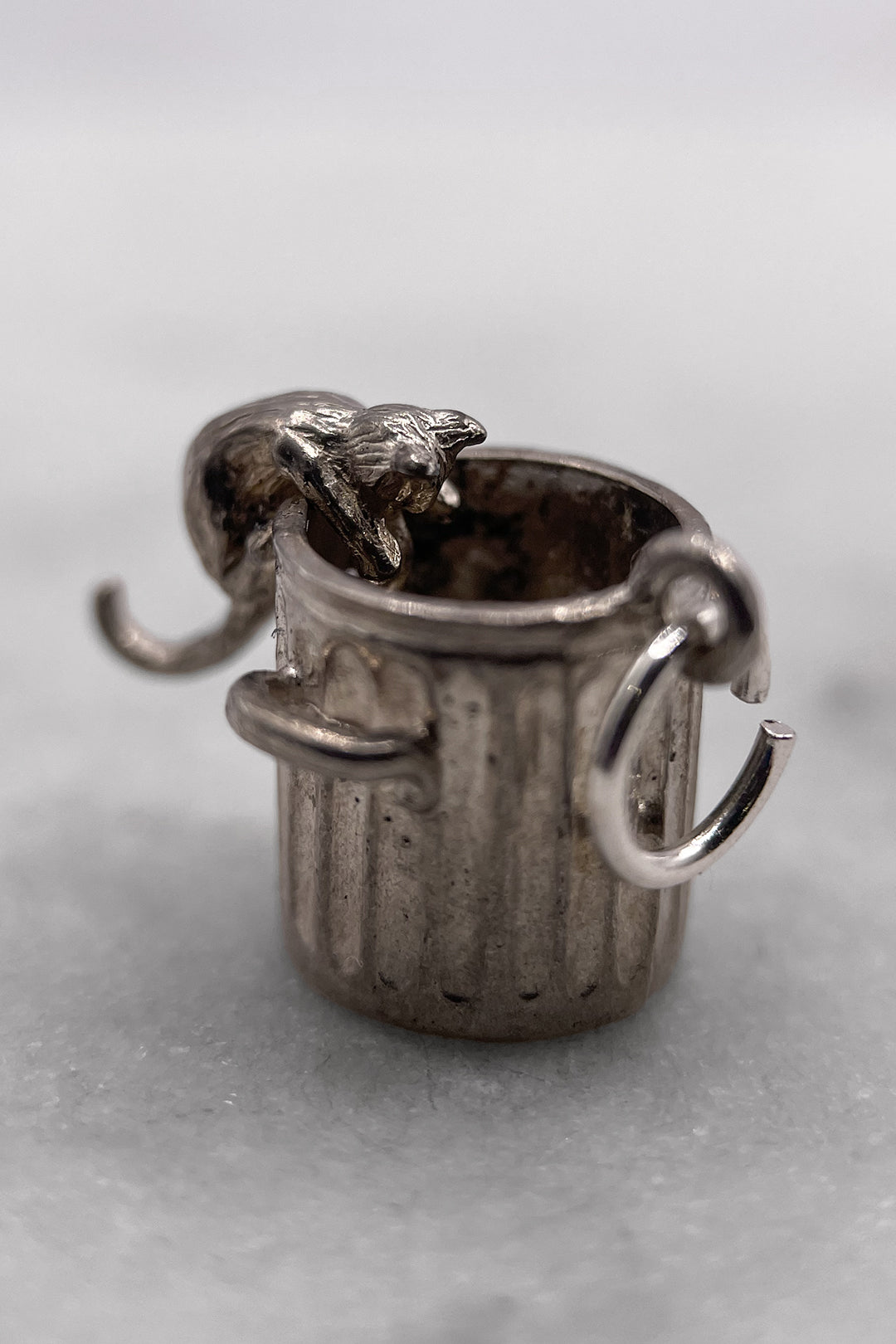 The Very Hungry Cat of the Trash Can Articulated Vintage Charm (925 Sterling Silver, made circa 1950 - 1970)