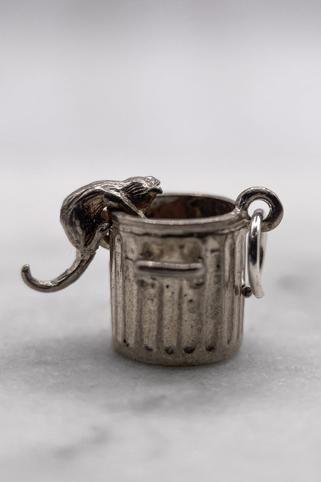 The Very Hungry Cat of the Trash Can Articulated Vintage Charm (925 Sterling Silver, made circa 1950 - 1970)