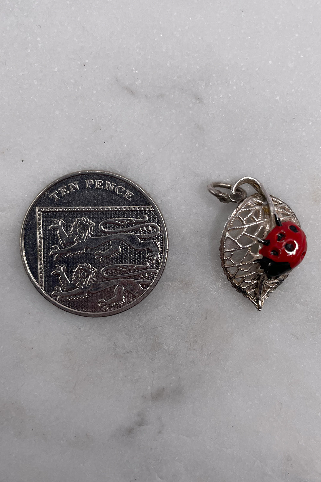 The Hungry Enamelled Ladybird of the Forest Vintage Charm (925 Sterling Silver, made circa 1950 - 1970)