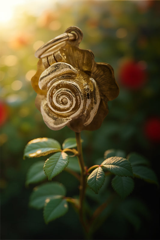 The Delicate Opening Golden Rose with a Ladybird Vintage Charm (9ct 375 Gold)