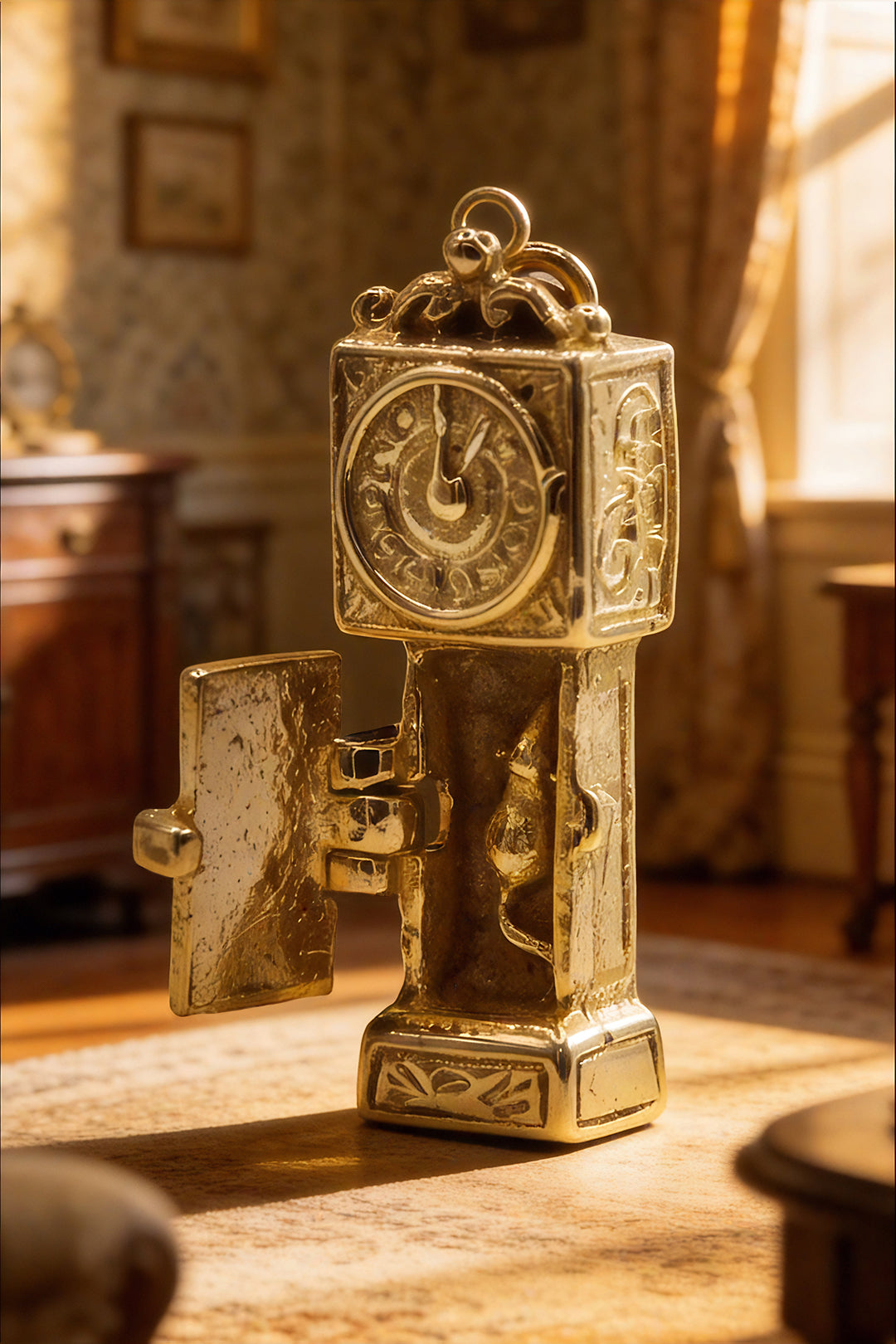 The Nursery Rhyme Opening Hickory Dickory Grandfather Clock Vintage Charm (375 9ct gold, made in 1977)