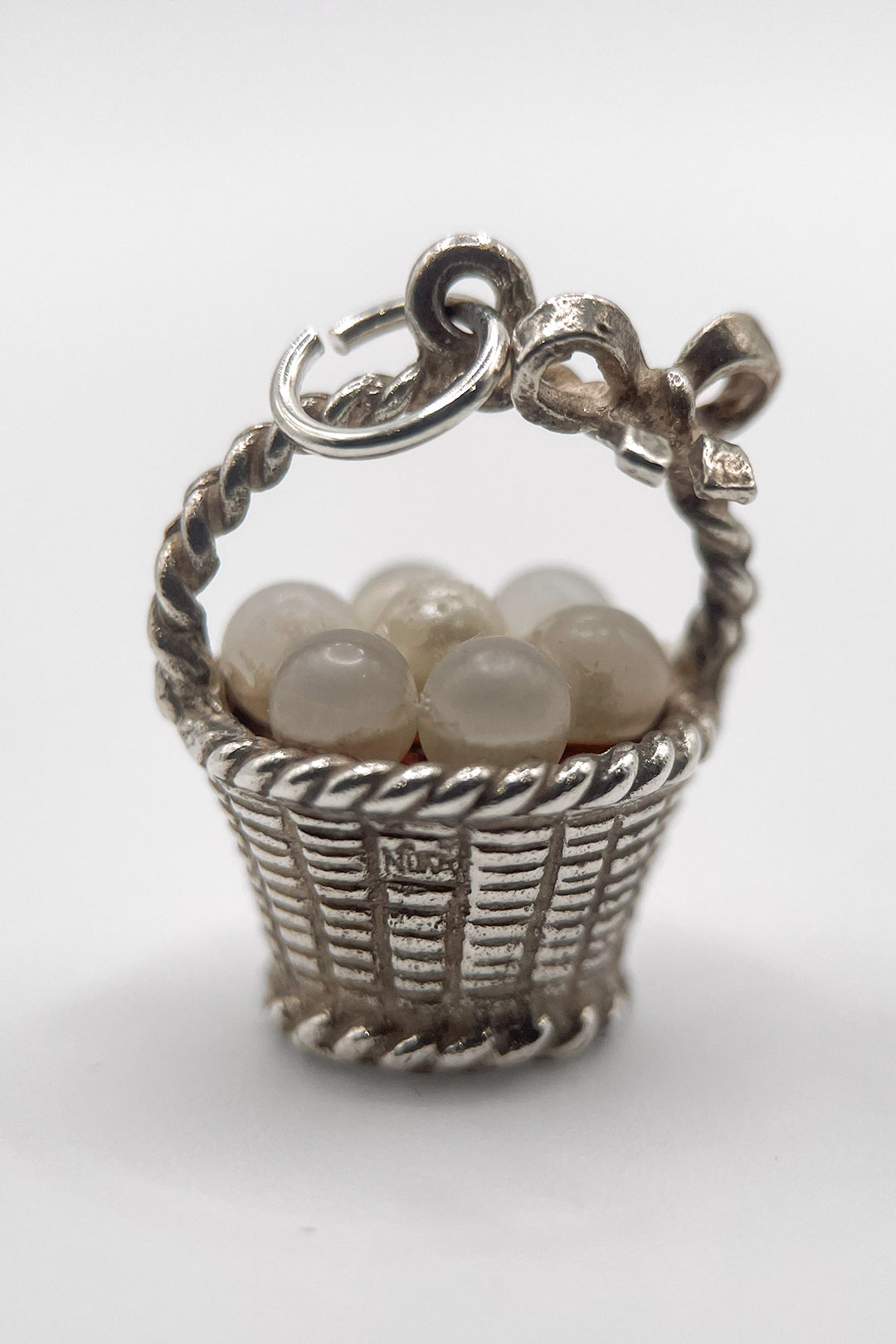 The Dainty Basket of Pearls Vintage Charm (925 Sterling Silver made c 1950s - 1970s)