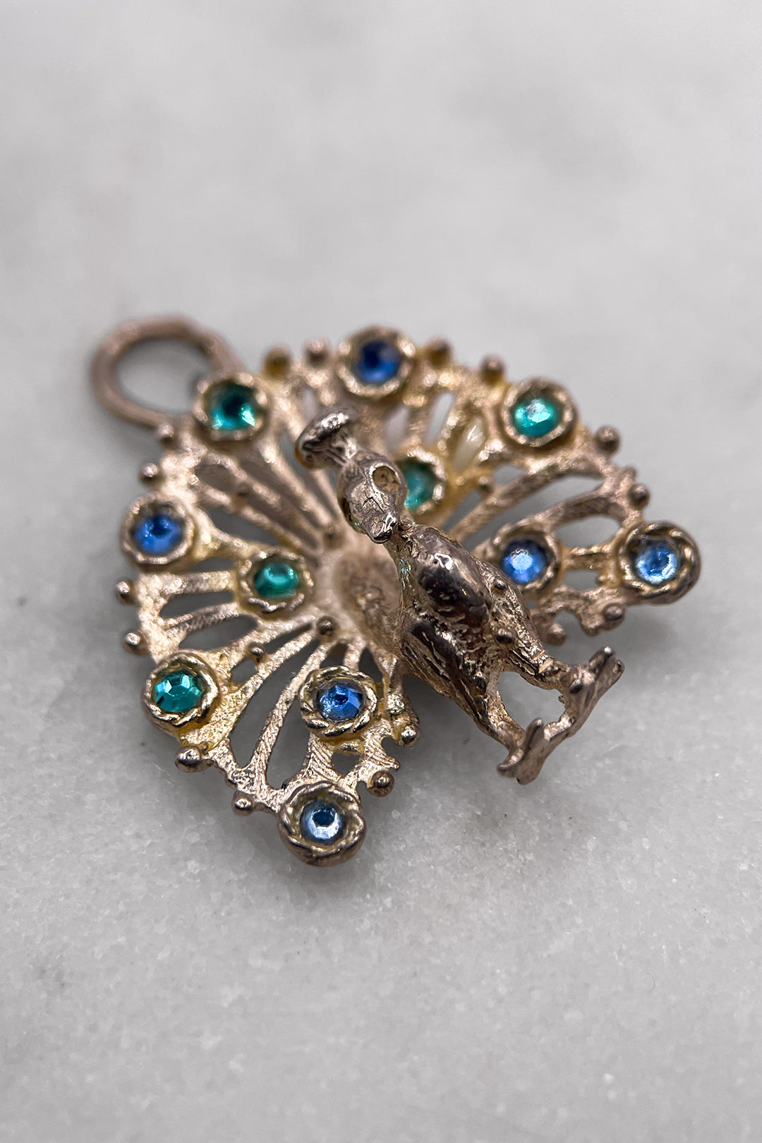 The Glamorous Peacocks Grand Display of Feathers Vintage Charm (925 Sterling Silver, made circa 1950 - 1970)