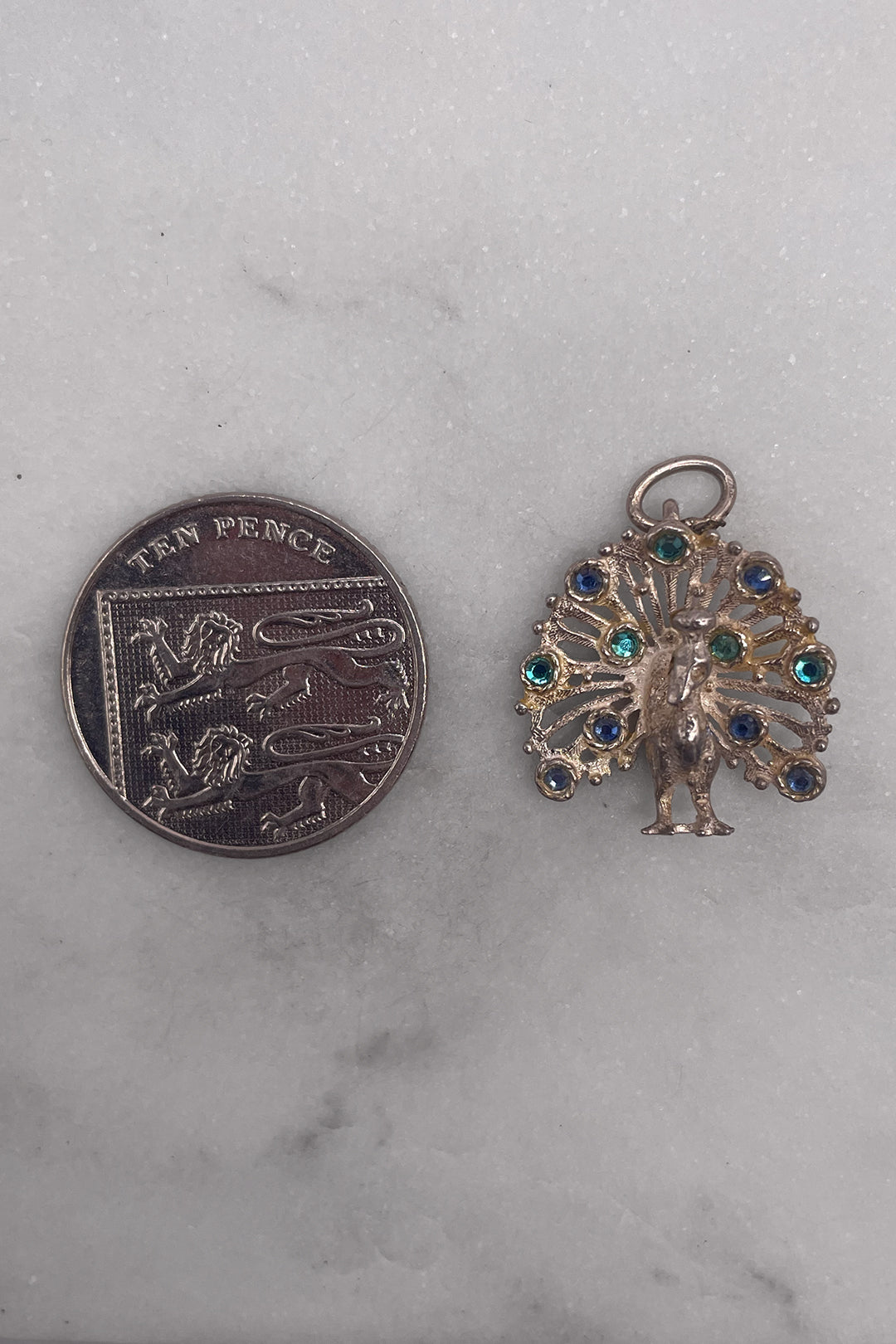 The Glamorous Peacocks Grand Display of Feathers Vintage Charm (925 Sterling Silver, made circa 1950 - 1970)
