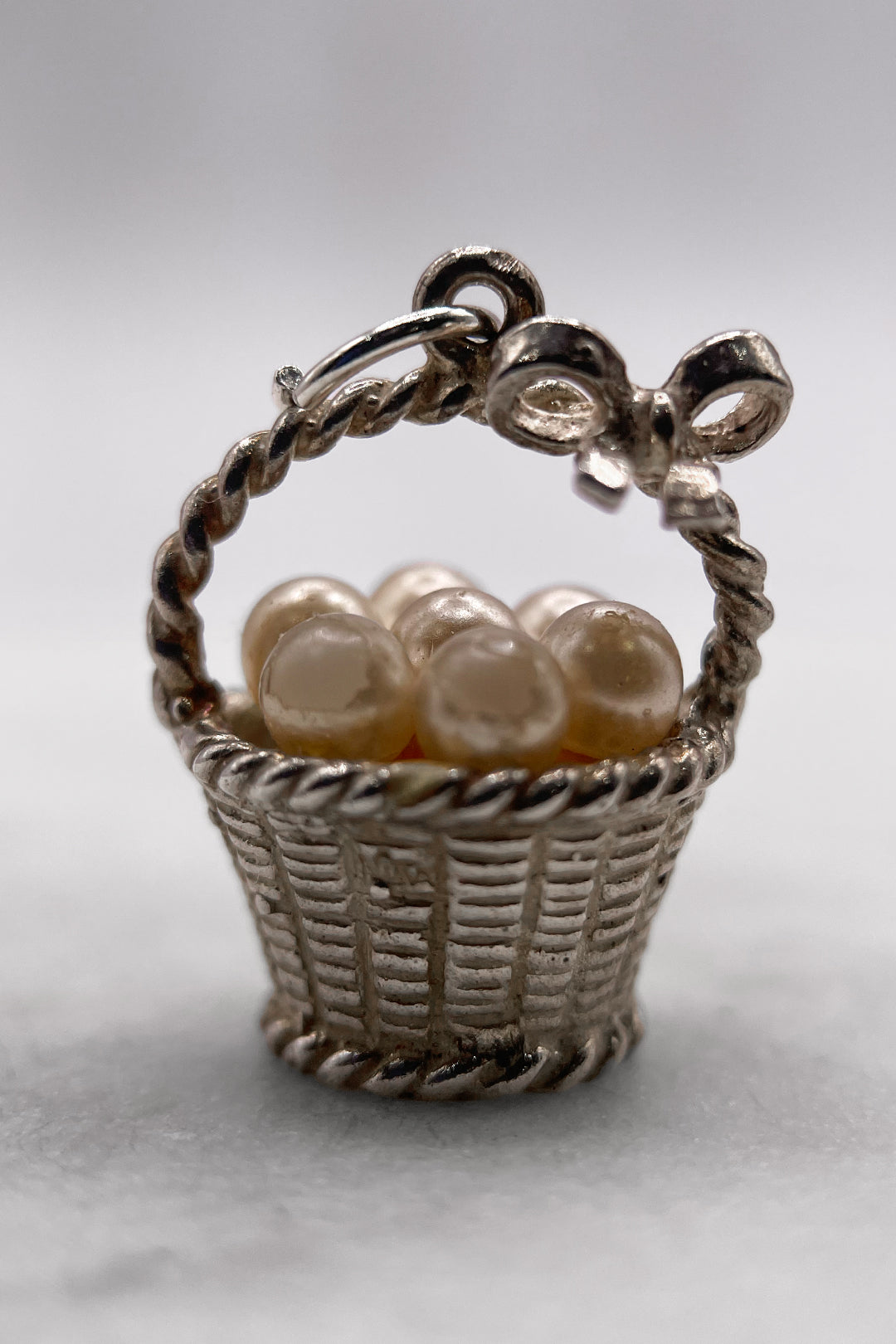 The Adorned Basket of Pearls Vintage Charm (925 Sterling Silver, made circa 1950 - 1970)
