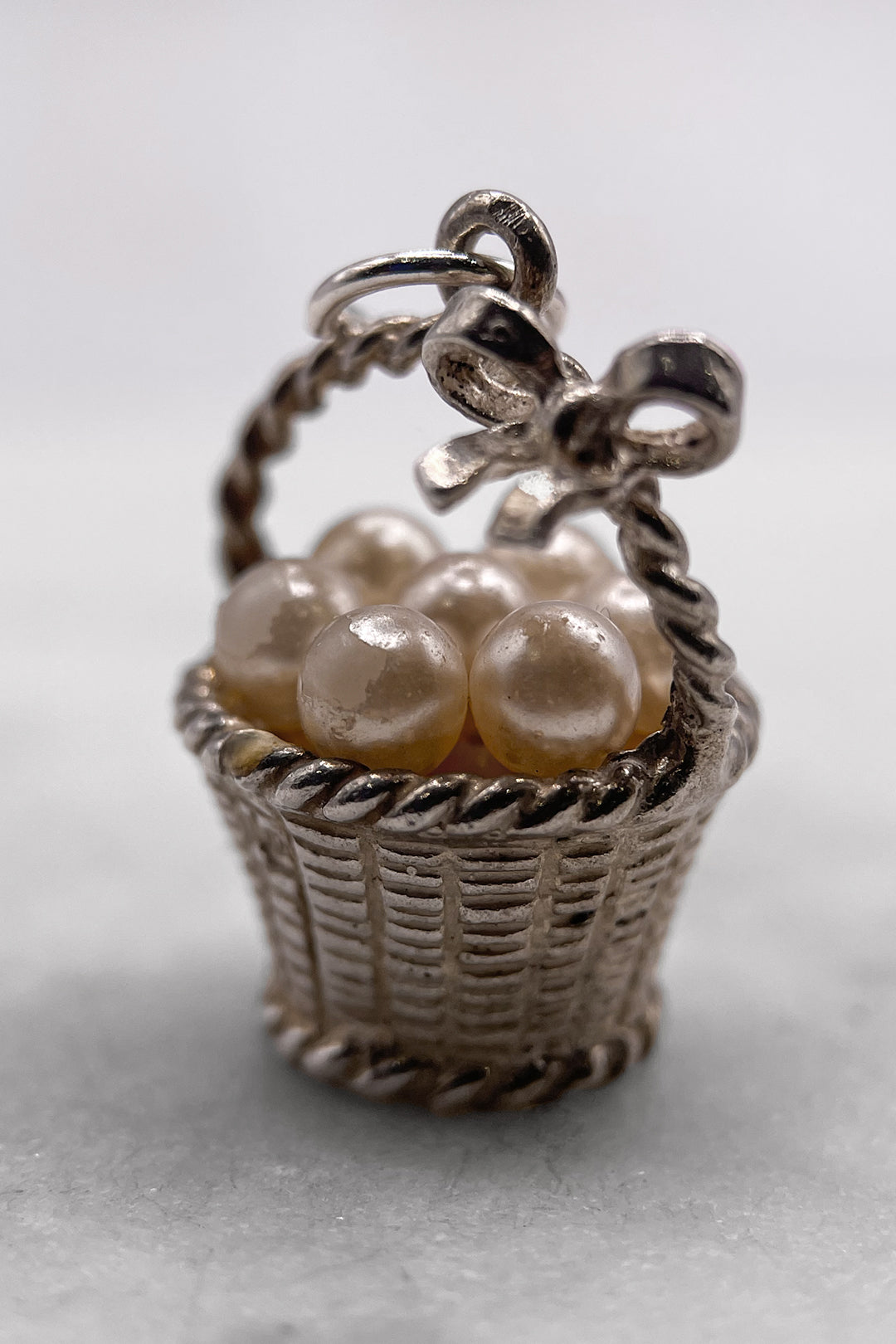 The Adorned Basket of Pearls Vintage Charm (925 Sterling Silver, made circa 1950 - 1970)