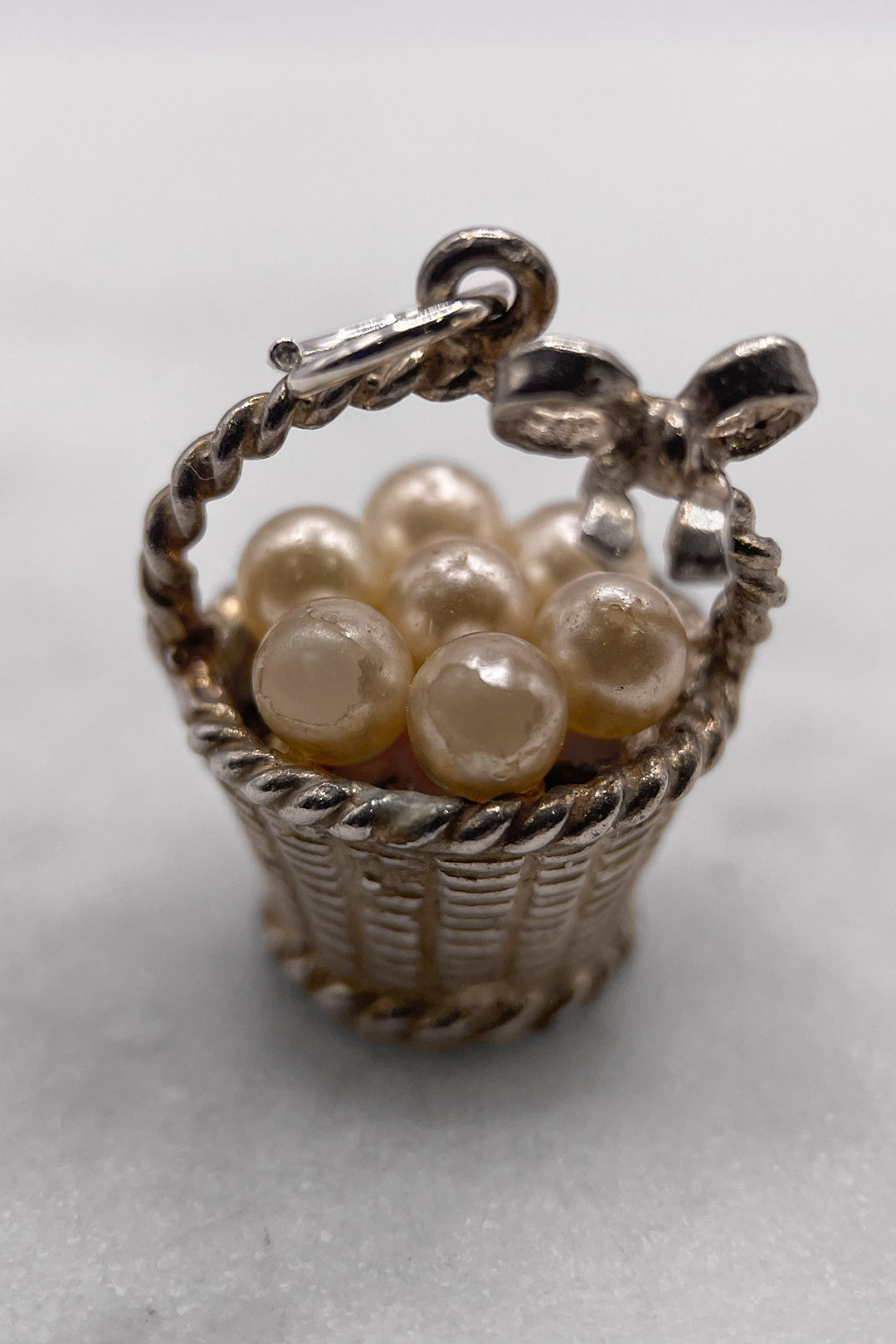 The Adorned Basket of Pearls Vintage Charm (925 Sterling Silver, made circa 1950 - 1970)