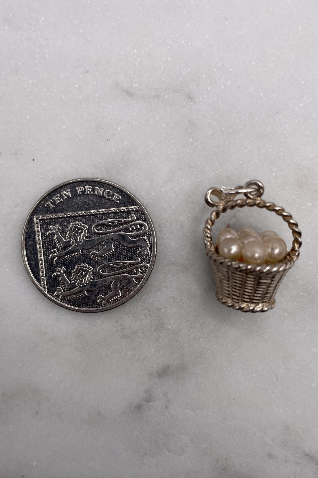 The Adorned Basket of Pearls Vintage Charm (925 Sterling Silver, made circa 1950 - 1970)
