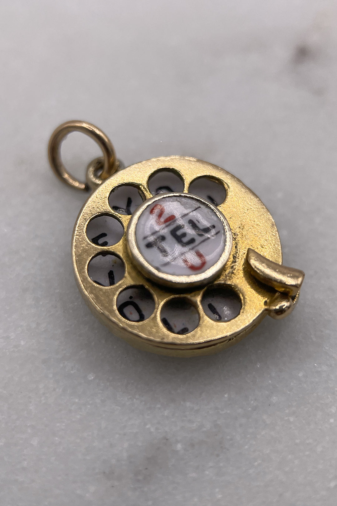 The "2 TEL U I LOVE YOU" Telephone Dial Articulated Vintage Charm (375 9ct gold, made in 1952)
