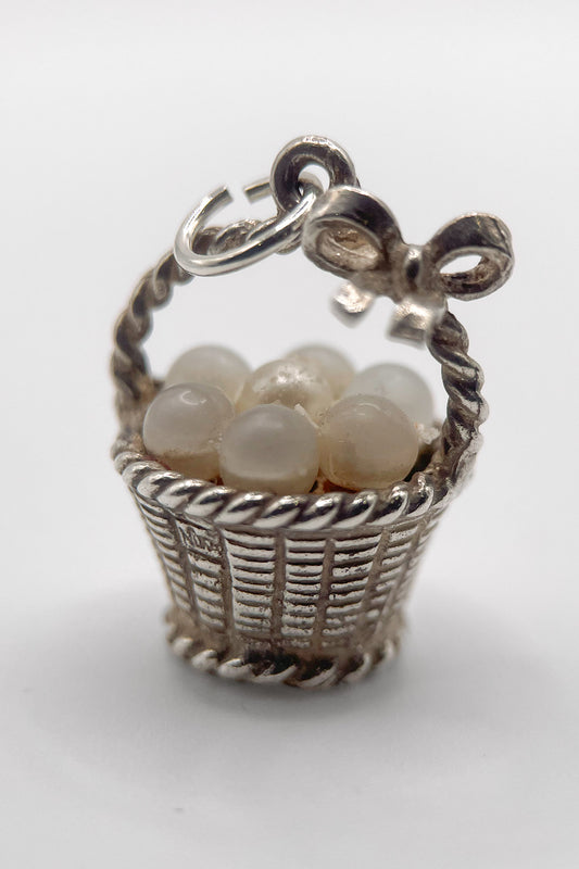 The Dainty Basket of Pearls Vintage Charm (925 Sterling Silver made c 1950s - 1970s)
